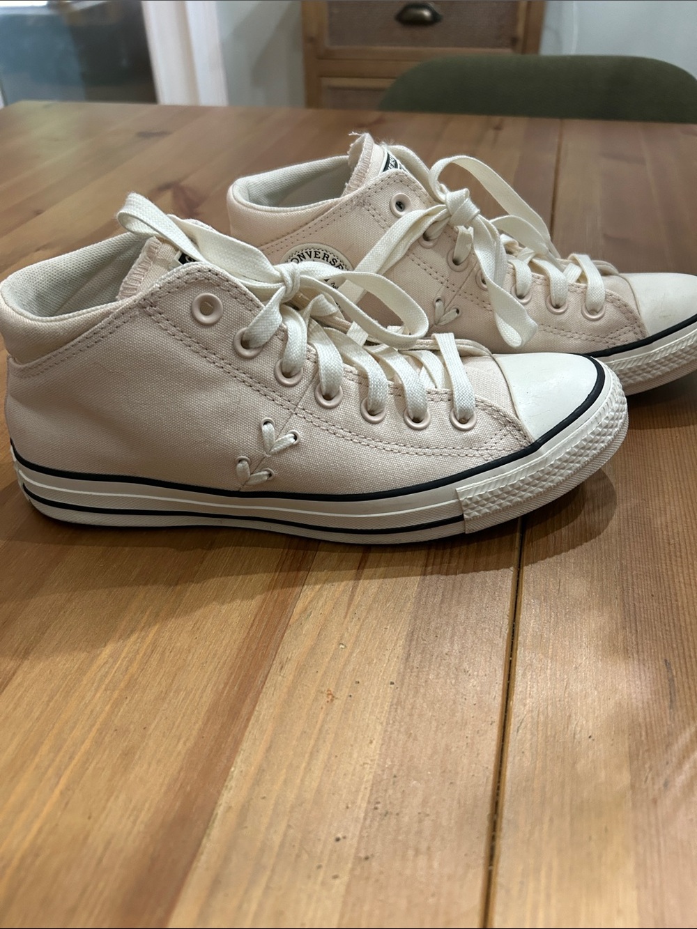 Converse light pink  Canvas High-Top Sneakers with Black Stripe Accent